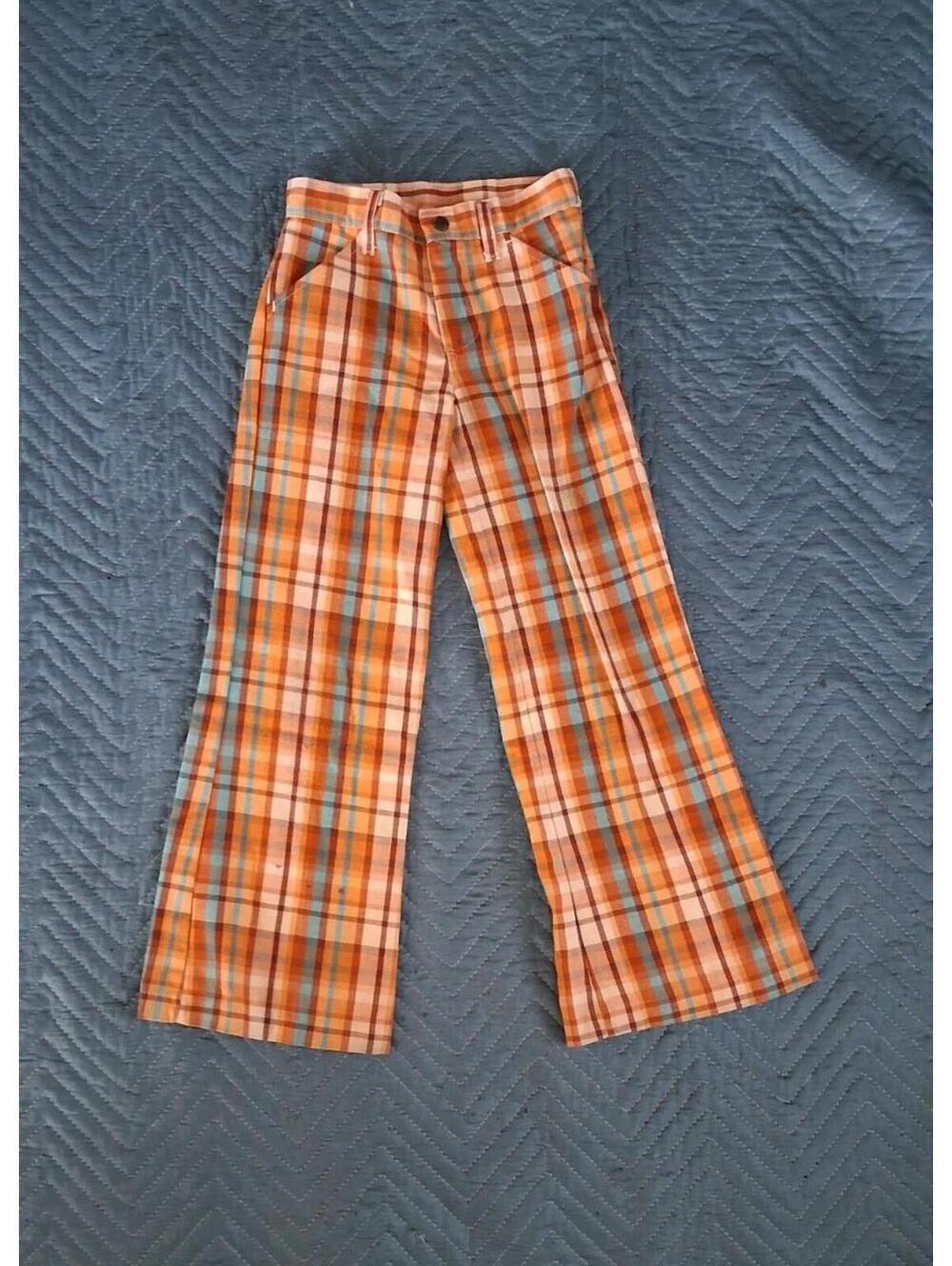 Boys Vintage 70s Plaid Pants, Orange Retro Slacks